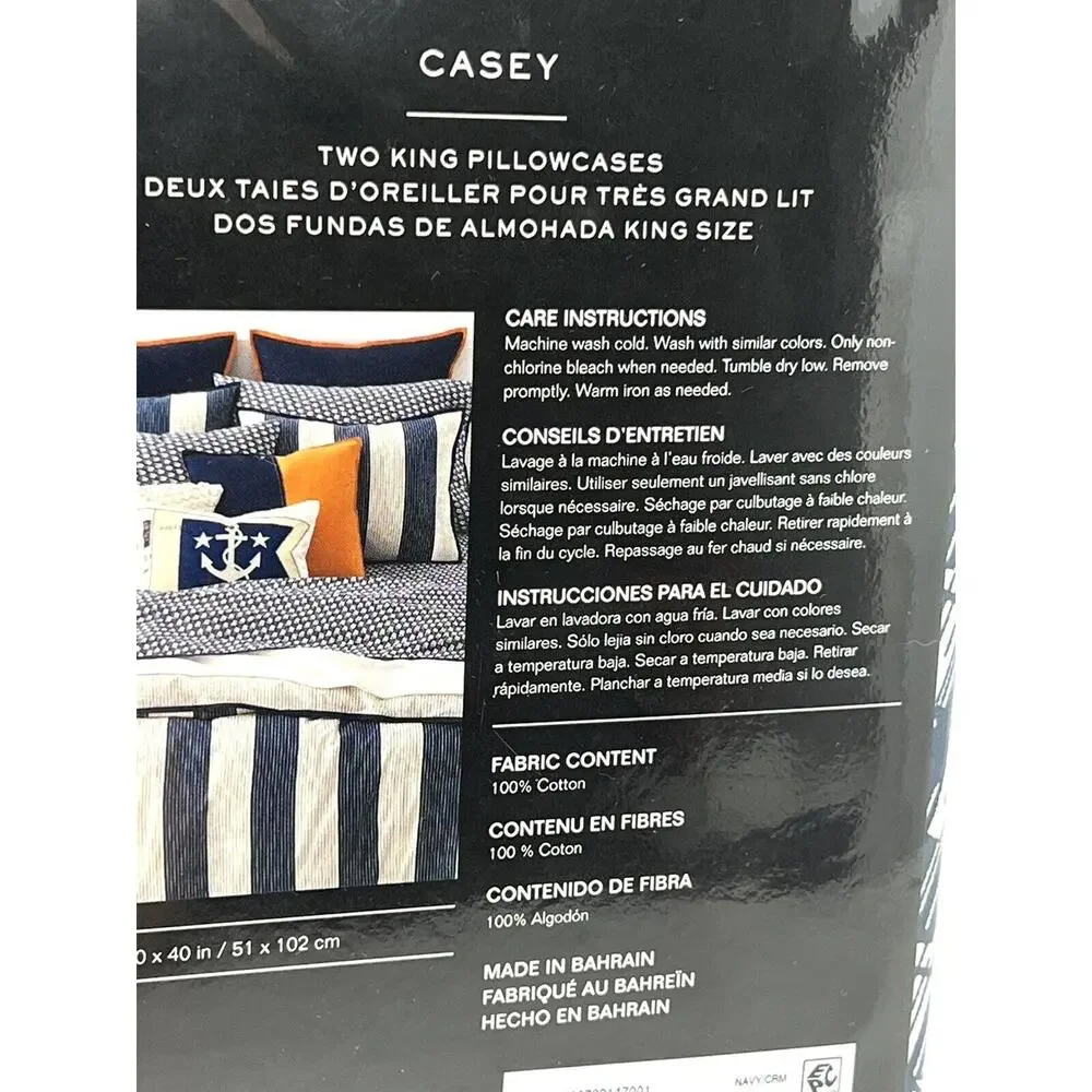 Ralph Lauren Casey King Pillowcases Navy Blue Cream PAIR of 2 Nautical Sails Geo
